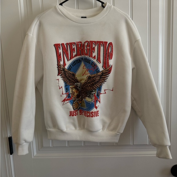 SHEIN Sweaters - SHEIN White Crewneck Sweater with Vintage Graphic
